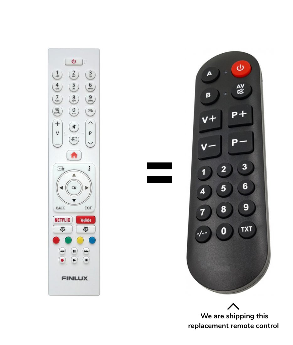 Finlux TVF22FWDC5161 remote control for seniors