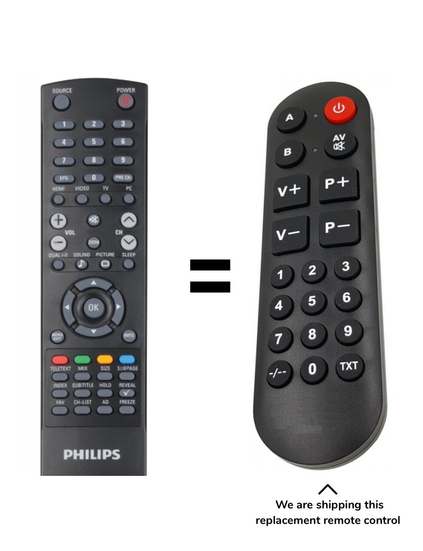 Philips 098GRABDWNTPHJ remote control for seniors for LCD monitor 231T1SB/00, 231T1SB/62, 221T1SB1